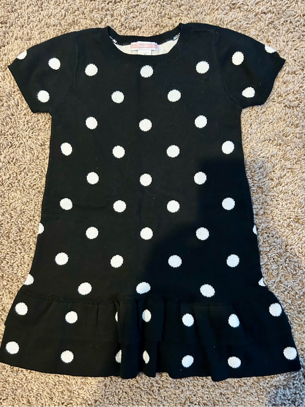 NEW OLD NAVY Toddler Girls Black & White Polka Dot Knit Dress w/Ruffle, Size: 2T